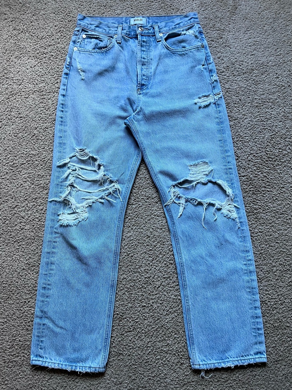AGOLDE 90s Mid Rise Loose Fit Distressed Jeans in Fall Out Light Wash Size 27 - Picture 3 of 10